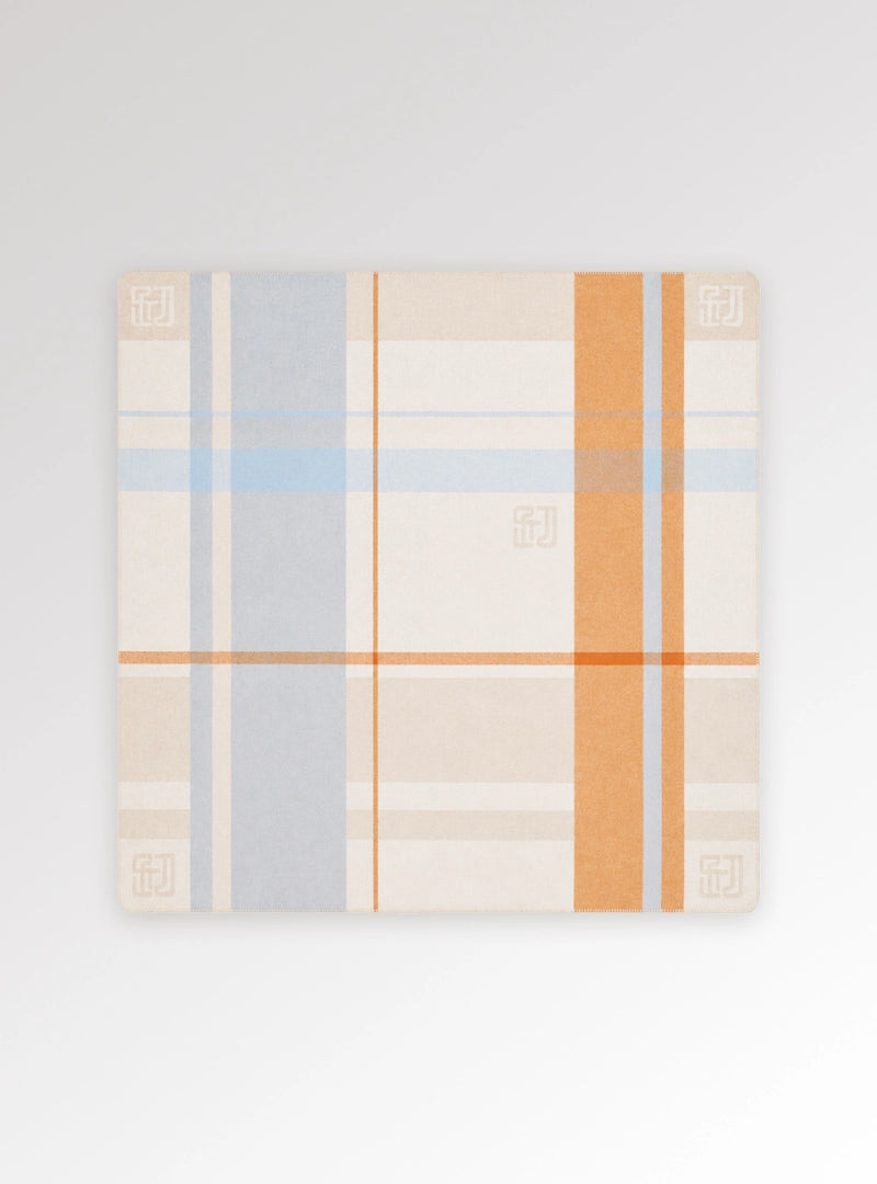 Chroma Nomad Plaid Lambswool & Cashmere Throw - Blue & Orange