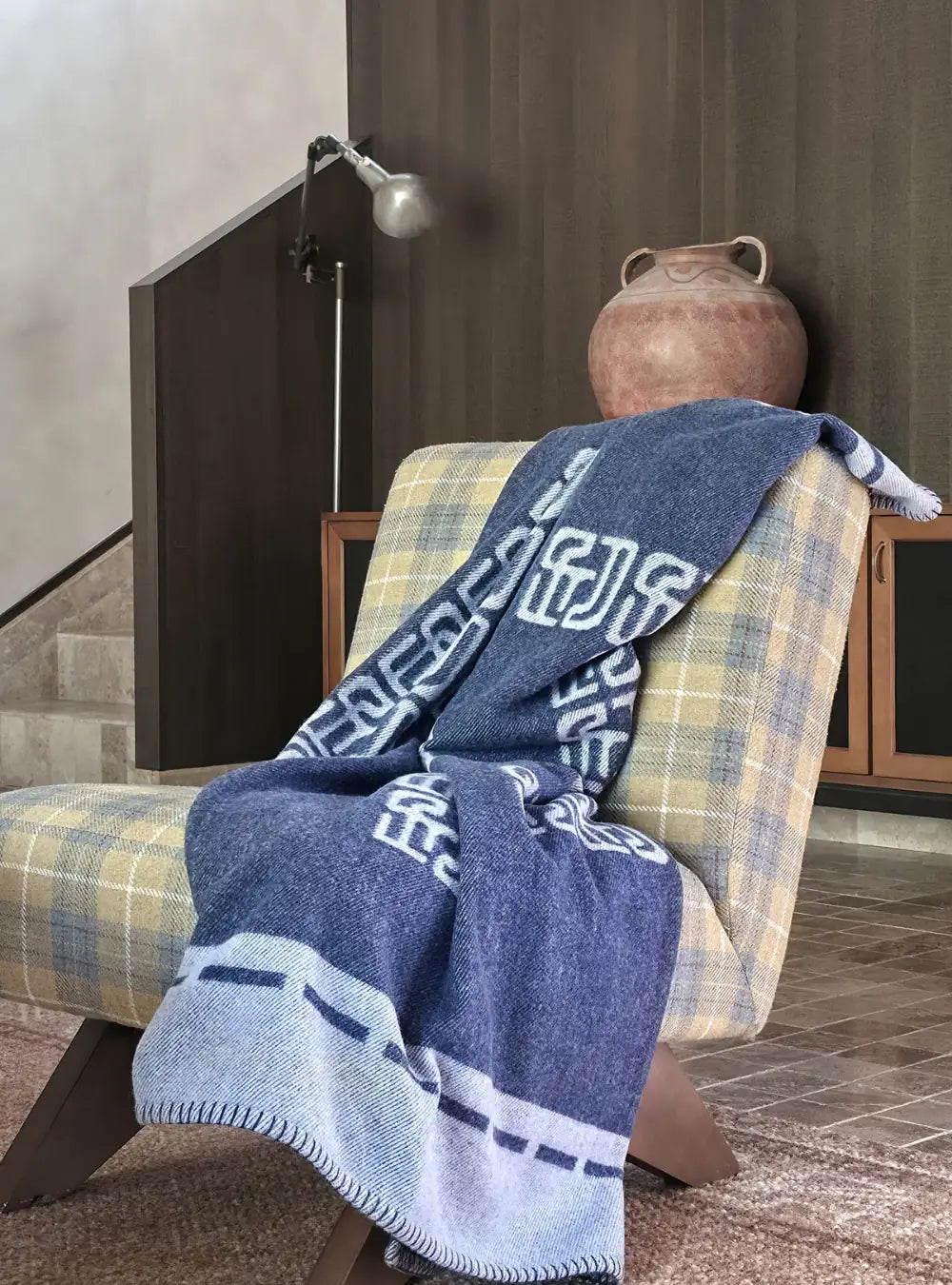 Freyjaloft Signature Medallion navy blue wool sofa throw